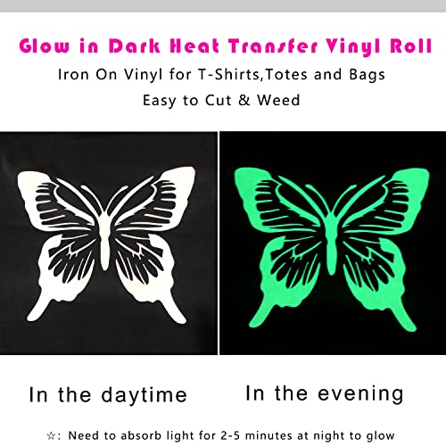 Image of Glow in The Dark Heat Transfer Vinyl Rolls Luminous Green Iron on Vinyl 12Inch x 5feet Iron On Vinyl for Cricut, T-Shirts DIY Design, Silhouette Cameo & Heat Press Machine
