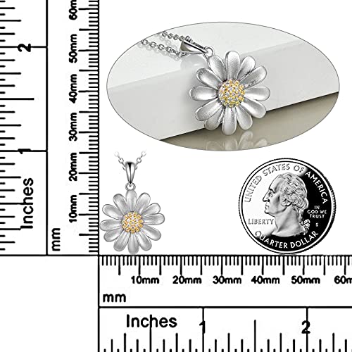 CRMAD Daisy/Sunflower Flower Necklace Jewelry Gifts for Women Sterling Silver Flower Pendant3