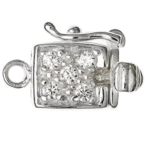 Dreambell .925 Sterling Silver Clear Cz Crystal 1-Strand Pearl Box Clasp 15mm Connector Switch Bead with Safety Lock