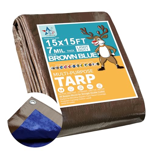 STARPYNG 7Mil Brown/Blue Tarp 15x15 ft Waterproof