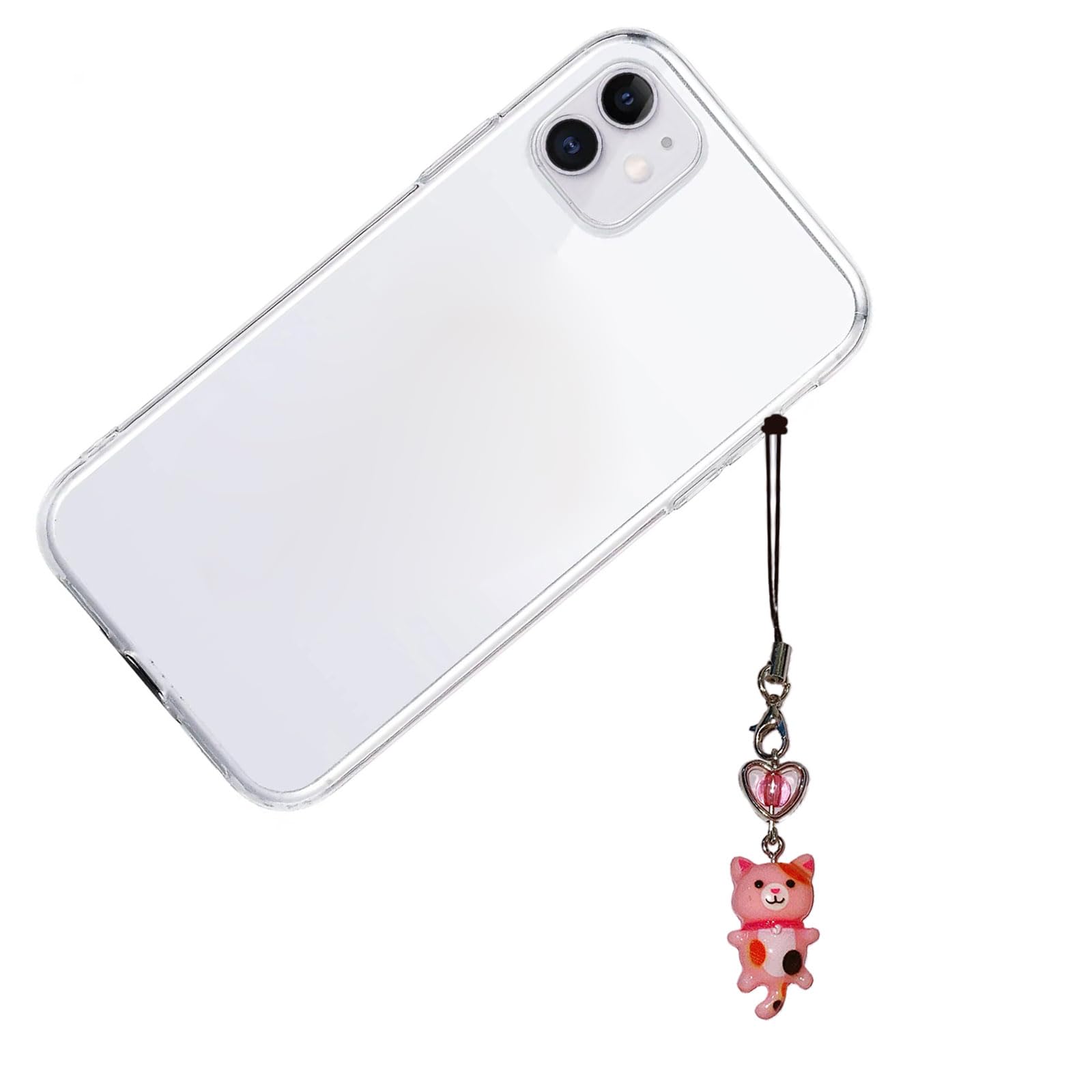 QMQJIA Lovely Cat Pendant Phone Chain Strap Heart Charm Keychain Phone Lanyard Acrylic Keyring Bag Ornament Party Jewelry Gift Phone