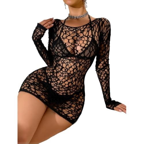 Image of Hollow Out Crochet Bodycon Cover Up Swimsuit Mini Dress Sexy Lingerie Off Shoulder Beach Swimwear
