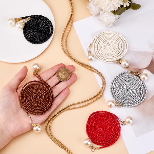 CRASPIRE 12Pcs Thin Braided Belt PU Leather 54.37 Inch Boho Knotted Waistband Rope Vintage Skinny Trendy Adjustable Tie Decorative Woven Waist Cord for Ladies Women Summer Skirt Dress Clothes3