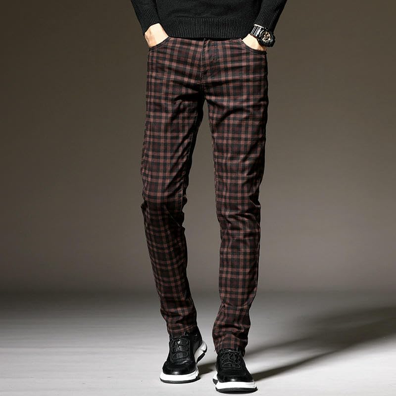 Men's Thin Straight Loose Slim Fit Business Korean Style Trendy Plaid Casual Pants2