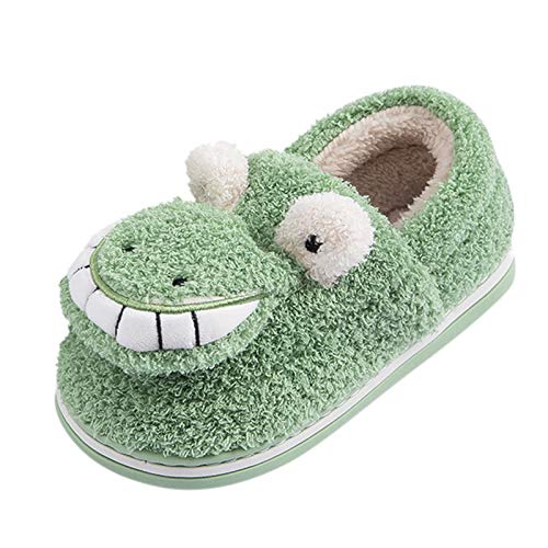 Boys Girls House Slippers,Little Kids Cartoon Cute Animals Plush Warm Slippers Winter Non-Slip Bedroom Indoor Outdoor Green