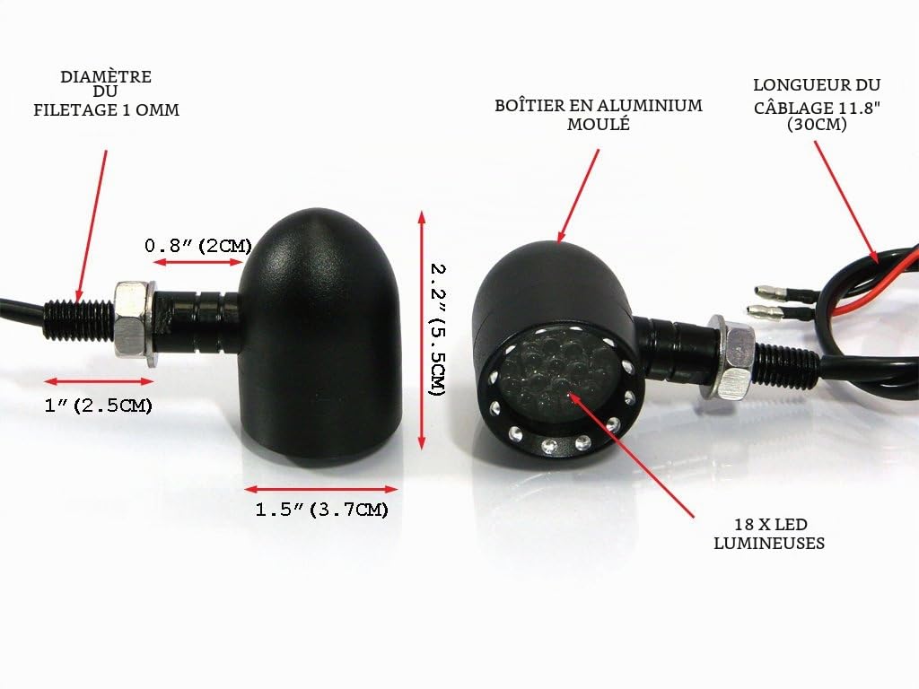 Alchemy Parts Moto Clignotant LED - Noir Métal - pour Café Coureur Style Vintage Rétro Motos