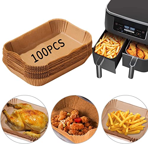 Forro de papel desechable para freidora de aire para Ninja Dual, 100 forros de pergamino de grado alimenticio para Ninja DZ201, Ninja Foodi Dual freidora de aire accesorios de papel para hornear Cover