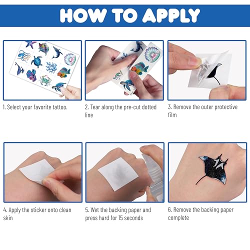 96 PCS Ocean Pre–Cut Animals Temporary Tattoos Themed Birthday Party Decorations Favors Supplies Décor Shark Sea Turtle Whale Fish Tattoo Stickers Gifts For Game Boys Girls