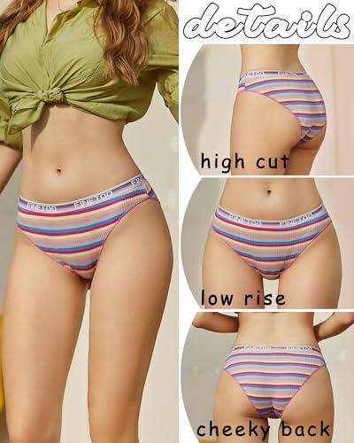 FINETOO Cotton Underwear for Women Cheeky High Cut Breathable Stretch Sexy Ladies Hipster Bikini Panties Pack S-XL
