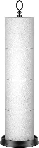 ROLABAM Heavy Weighted Toilet Paper Holder (with Reserve Function) Free Standing, Spare Toilet Paper Roll Storage Stand for Bathroom Total Height 22.5" ，Matte Black