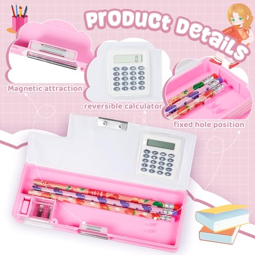 Image of Henoyso Multifunctional Pencil Box for Girls, Pink Inspirational Pencil Case with Calculator and Sharpener, 2026 Back to School Supplies Organizer for Kids Teens Students, Elementary Gift