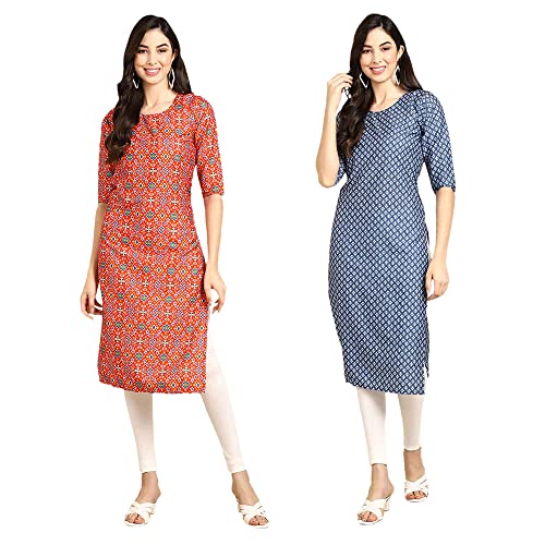 Image of Pinkmint Designer Woman's Crepe Multicolored Straight Kurta [A-355-330]