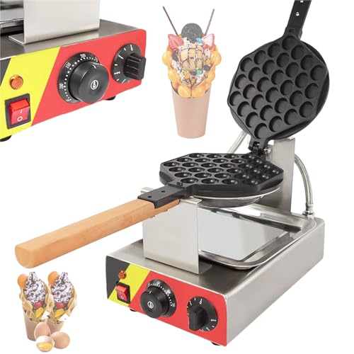 Eastnmythet Máquina para Hacer gofres con Burbujas de Huevo Antiadherente, máquina para Hacer gofres y planchas comerciales, máquina para Hacer gofres giratoria con Mango de Madera,220V