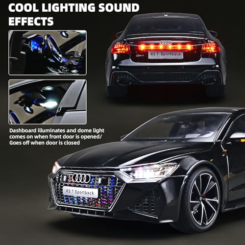 Image of RZAPE Car Model Kits for Adults 1 /18 Diecast Cars Compatible with Audi RS7 Sportback Car Collection, Metal Toy Cars with Lights and Sounds with Remote Control and Key