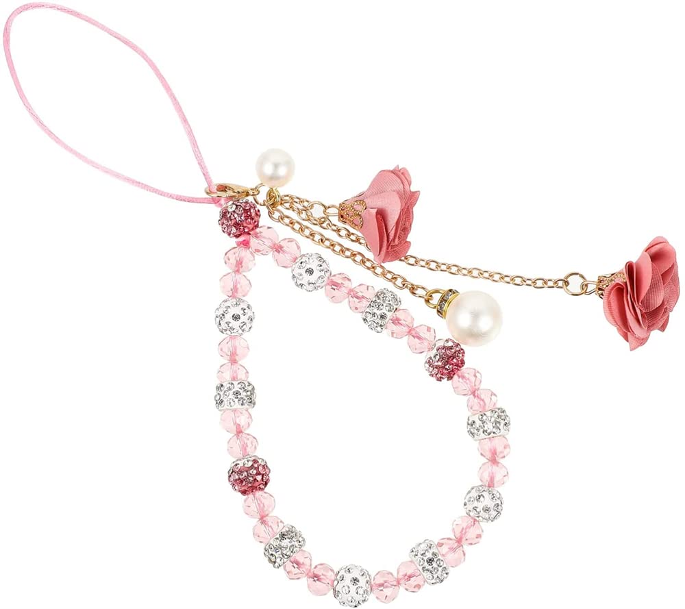 ELECDON Cell Phone Straps - Crystal Flower Pendant Charm Phone Strap, Non-Slip Lanyard & Cute Pocket Keychain for Car Key, Purse & Phone Decoration (Pink)