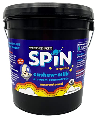 Wilderness Poets SPiN, Organic Cashew Cream & Milk Concentrate (Unsweetened) - 1 Gallon, 8 Pounds - Make Cashew Milk, Cashew Cream, Non-Dairy Creamer for Coffee, Tea, Lattes, Smoothies and Vegan Desserts (128 Ounce - 8 Pound)