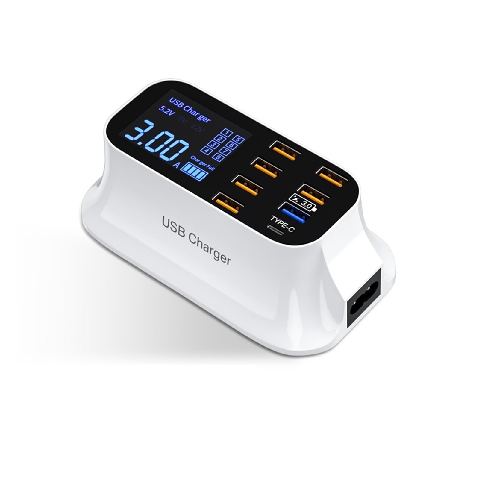 Caricatore USB C, Caricatore USB da 40 W Display LCD a 8 porte Caricatore di tipo C Caricatore portatile Quick Charge 3.0, Veloce, Efficiente e Versatile