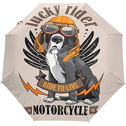 Hippie Dog Summer Ride Bike Motocicleta Paraguas Abierto automático Sun Rain Umbrella Anti UV Plegable Compacto Automático Paraguas