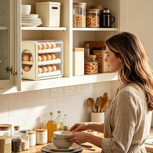 Organizador de huevos transparente para evitar roturas con cajón dispensador automático 3