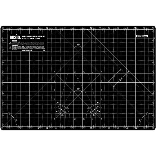 ANSIO Craft Cutting Mat Self Healing A3 Double Sided 5 Layers - Quilting, Sewing, Scrapbook, Fabric & Papercraft - Imperial/Metric 17 Inch x 11 Inch / 42cm x 27cm - Black/Black