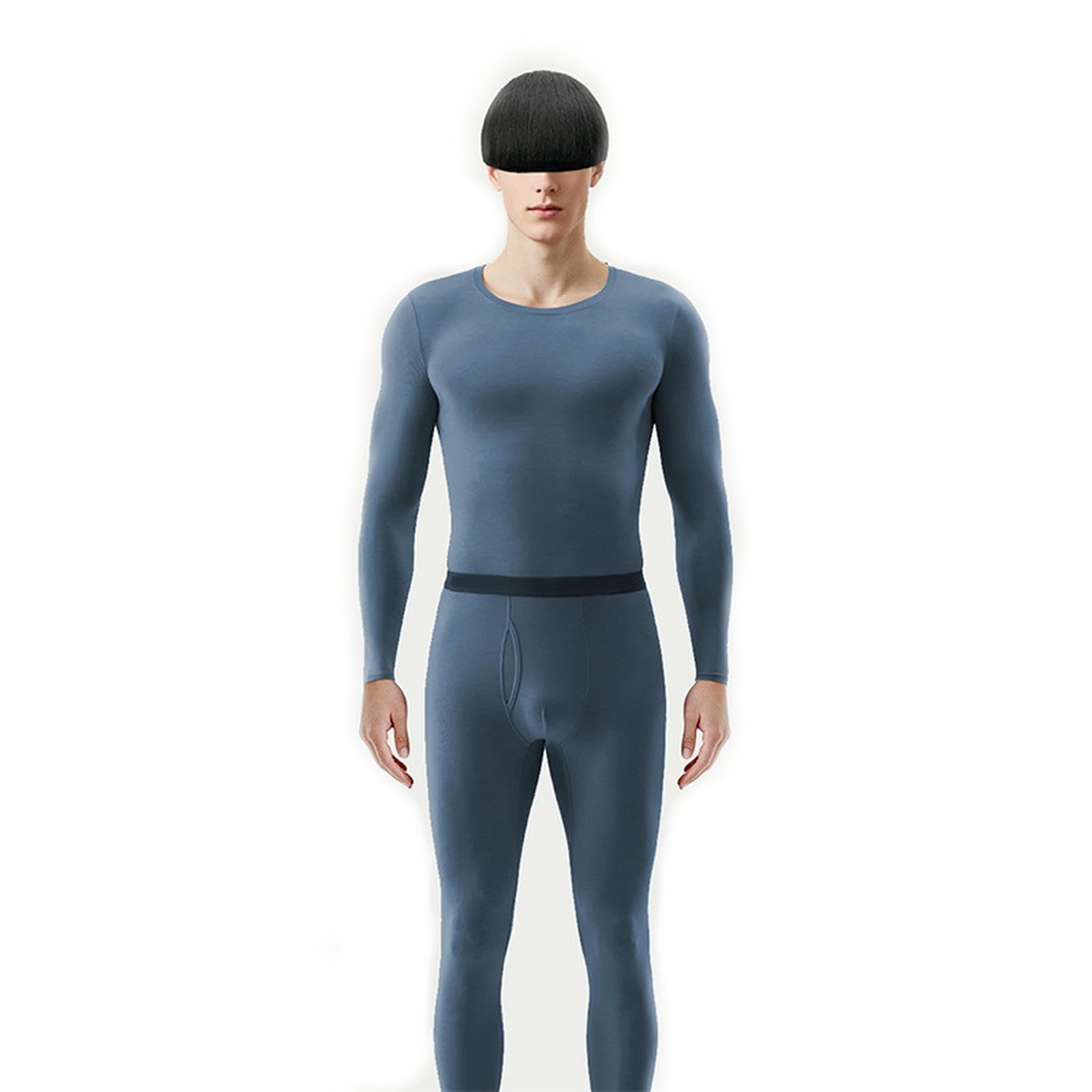 Intimo Termico Set di Biancheria Intima Termica con Maschera Riscaldante Antibatterica allo 10a, Usura Interna Sottile Ad Alta Elasticità-Blu Nebbia-l (100-130 kg)