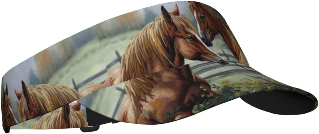 Animals Embroidery Paintings Horses Sports Sun Visor for Men Women Adjustable Empty Top Baseball Cap Outdoor Golf Running Sun Caps Black