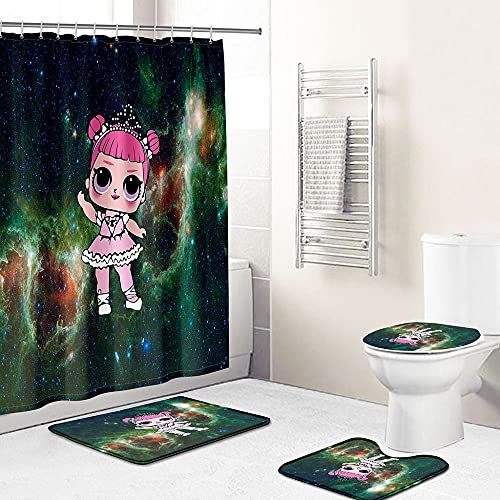 ZDDWLDL 4-Teilig Duschvorhang Set Mit Rutschfesten Teppichen Toilettendeckel Und Badematte Wasserdicht Farbfest Schimmel… – Bild 3
