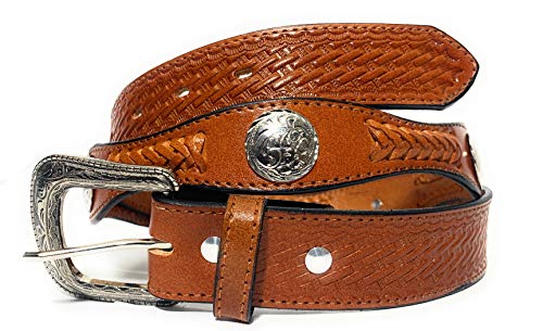 Mens Concho Western Leather Bealt Braided Cowboy Rodeo Belt (44, Pumpkin)