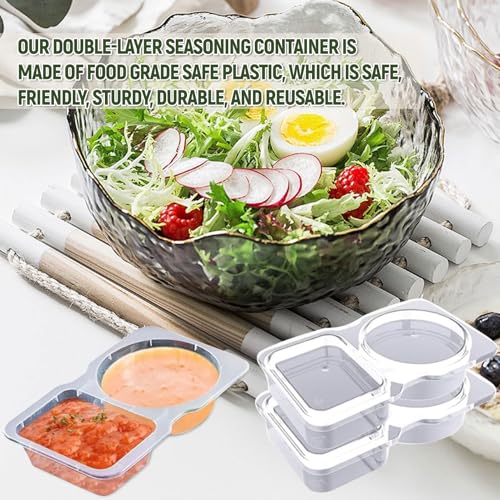 20Pcs Double Compartment Condiment Container with Lid, Disposable Sauce Container Portion Cups Seasoning Cups Bento Box, Mini Snack Container Snack Box Accessories for Lunch Bag - Image 3
