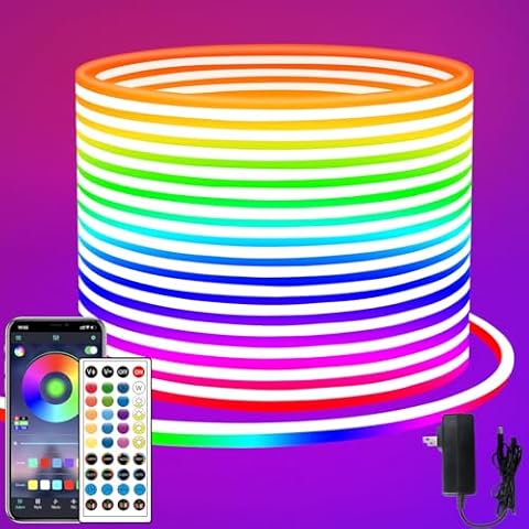 segrass LED neon Lights Strip 66ft,DC 24V RGB LED neon Light Strip APP Remote Controls Control Waterproof Flexible Neon LED Rope Lights for Bedroom,Playroom,Outdoors Décor Cover