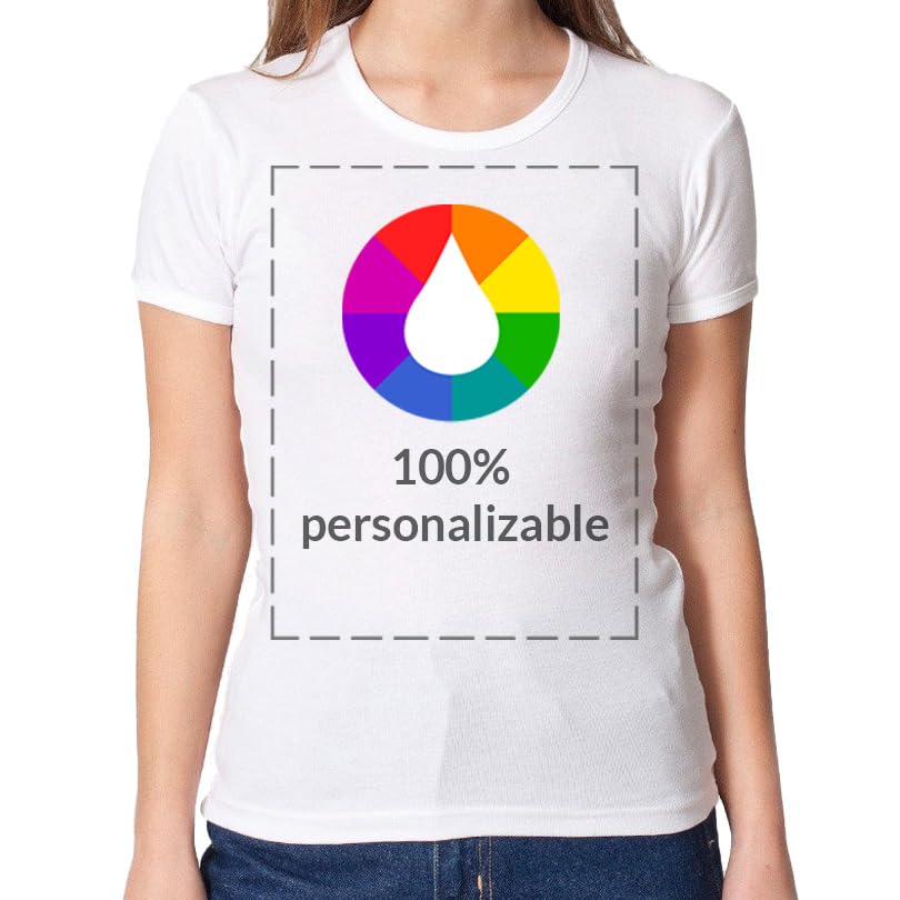 Camiseta Personalizable Mujer · con Tus Fotos y Textos · A Todo Color Serigrafía (FR/ES, Letras, M, Regular, Regular, Blanco)