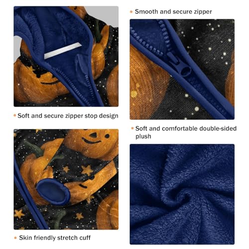 Pumpkin Faces on Black Toddler Fleece Jacket Girl Boys Hooded Fleece Jacket Coat Warm Outwear Zip-up 3-10T3