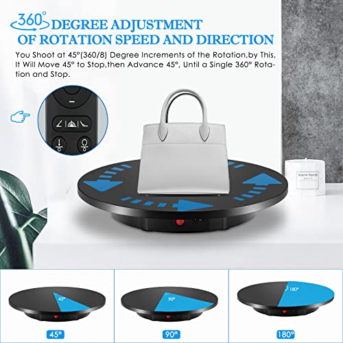 PUOSUO Motorized Rotating Display Stand, 23.7 inch / 330Lbs Load ,360 Degree Electric Rotating Turntable for Photography Products Display,Live Video Show,Remote Control Angle(Black)