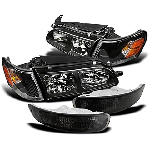 ZMAUTOPARTS Replacement Black Headlight+Corner+Smoke Bumper Signal Lamp Compatible With 1993-1997 Corolla DX Cover