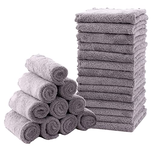 Image of MOON PARK Baby Washcloths, 24 Pack - 8x8 Inches, Small Burp Cloths and Baby Wipes - Microfiber Coral Fleece Ultra Absorbent and Soft for Newborn, Infant and Toddlers - Grey