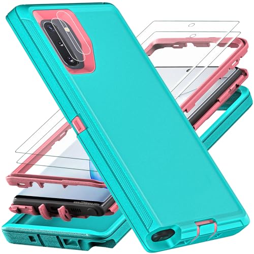 YKHJKLEC Funda para Samsung Galaxy Note 10, con 2 piezas [protector de pantalla de TPU flexible autorreparable y protector de lente de cámara] Funda resistente 3 en 1 de grado militar para Galaxy Note