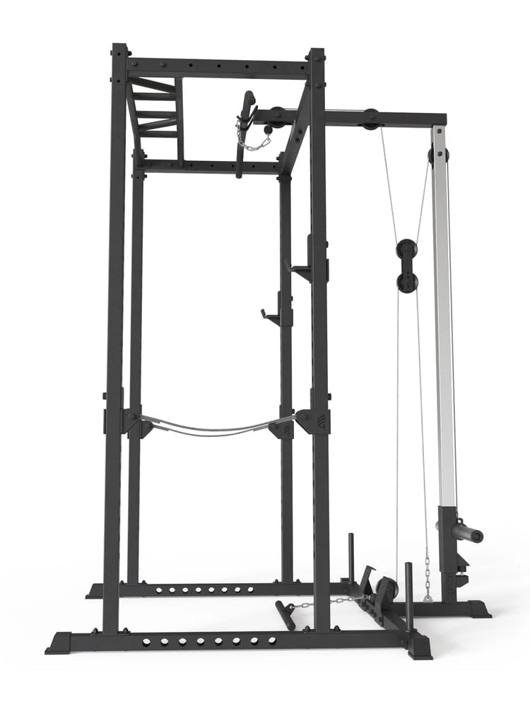Atletica R5-Vega Power Rack | Power Cage mit Latzug | Multi-Grip Klimmzugstange, Safety Straps, J-Hooks & Weight-Pins | 213 cm Höhe | in Zwei Höhen verfügbar