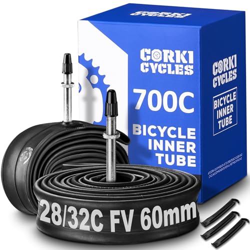 Image of Heavy Duty 700c Bike Tube 700 x 23-25c 28-32c 35-43c Butyl Rubber, 28 Inch Road Bicycle Tire Inner Tube Replacement 2 Pack with Tire Levers