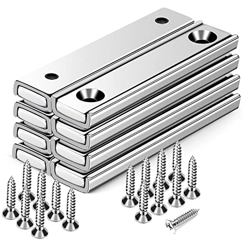 DIYMAG Strong Neodymium Rectangular Pot Magnets with Counter Bore, Countersunk Hole Magnets with Mounting Screws - 60x13.5x5mm, Pack of 8