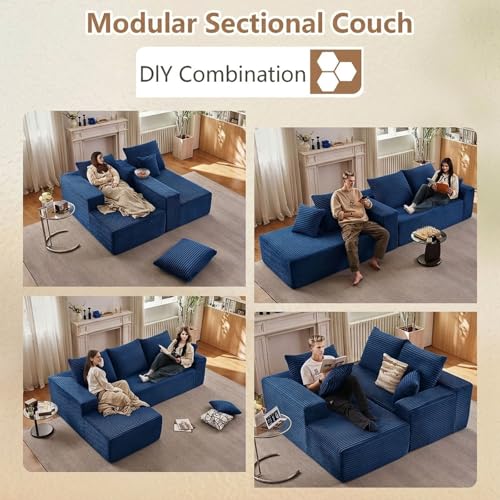 Image of Sectional Couches for Living Room Cloud Couch Sofa with L-Shape Couch in a Box Upholstered Boneless Couchs Modern Modular Sectional Couch with Chaise (Blue,B-3 Seater-Left-Facing Chaise-96 inch)