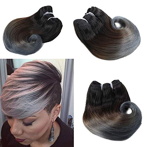 Eunice Hiar Best Brazilian Short Human Hair Weave 8inch Short Quick Weave Hairstyles For Black Women 1b Grey
