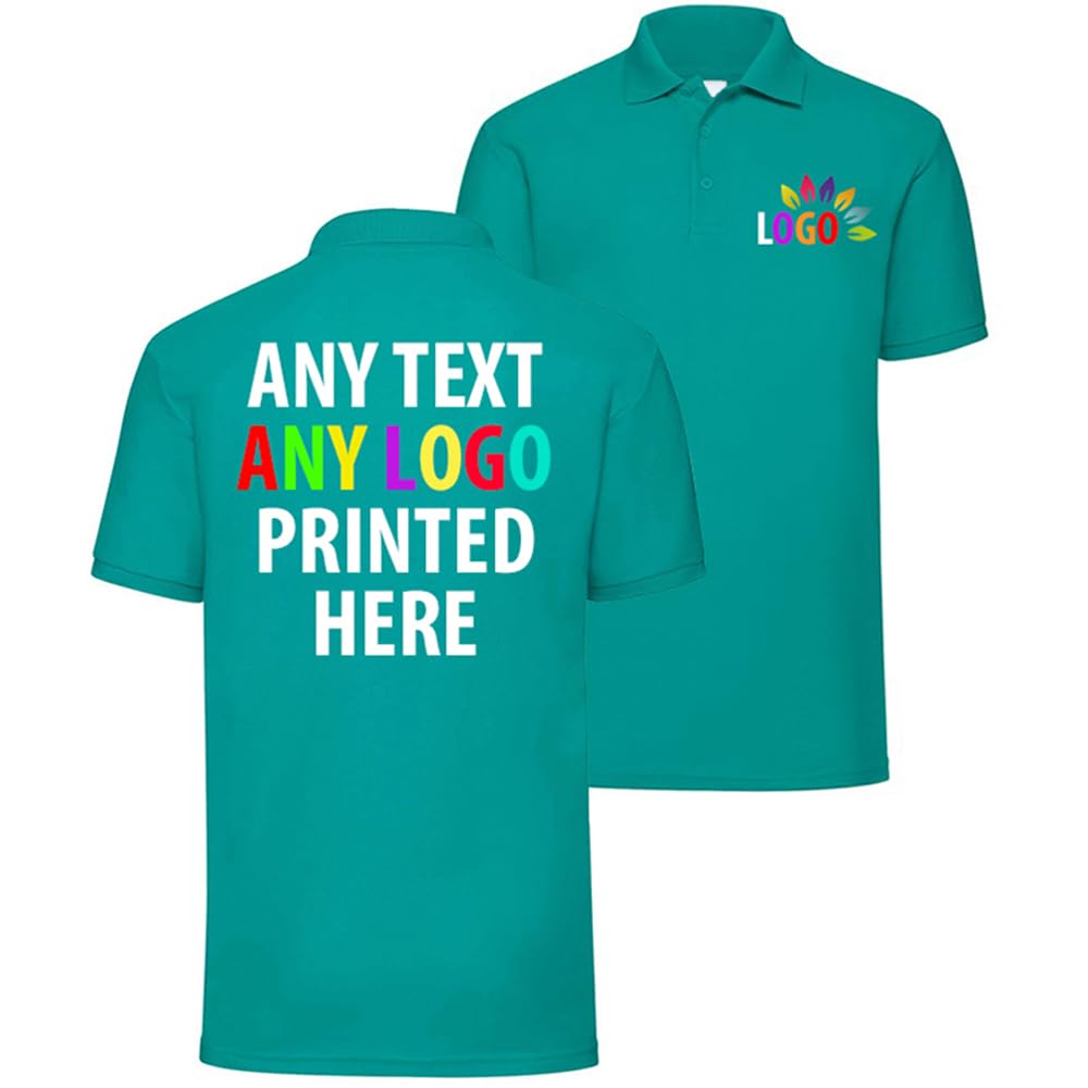 Personalised Polo Shirt Company Logo Workwear Uniform Custom Print Event Stag Do Top - Any Text | Any Colourr Emerald