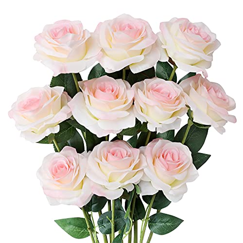 AmyHomie 10pcs Artificial Silk Roses Flowers Bouquet Fake Flowers Home Wedding Decoration for Bridal Wedding Bouquet,Birthday Bunch Hotel Party Garden Floral Decor ( Pink )