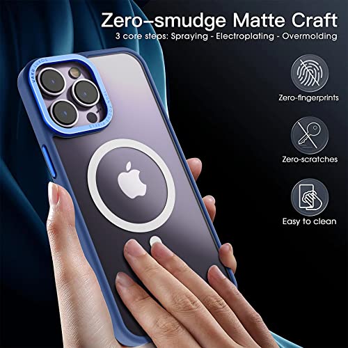 Image of Vaku Luxos Clear Armor MagPro for iPhone 14 Pro Case Cover, Shockproof, Scratch Resistant, Slim, Thin, Military-Grade Metal Ring Camera Protection, Compatible with MagSafe Back Cover - Dark Blue