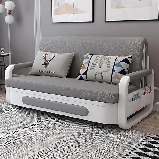 Poppins HOME Pull-Out Foldable Sofa Bed Double-Seat Multi-Functional soft Sofa, Modern Style Living Room and Bedroom comfortable Sofa Bed Chair (Gray, 1.28m)