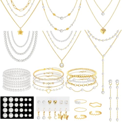 Image of NEWITIN 69 Pieces Gold Jewelry Set for Women Fashion Costume Jewelry Gold Plated Necklace Bracelet Earrings Set for Women