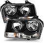 AmeriLite for 2005-2010 Chrysler 300 Halogen Type Black Replacement Headlight Assembly OE Style w/Bulb Socket Pair - Passenger & Driver Side