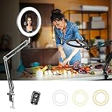 2025新版 アーム式リングライト ライト 撮影 配信用 スマホスタンド - 高演色LED・360°角度調整・USB給電・Bluetoothリモコン付き – オンライン会議・配信・撮影に最適