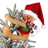 Gingerbread Man Christmas Tree Topper Decorations, Unique Funny Tree Topper Xmas Plush Stuffed Santa Hat Gingerbread Hugger Decor for Christmas Tree Wine Bottle Curtain Ornaments Holiday Home Decor