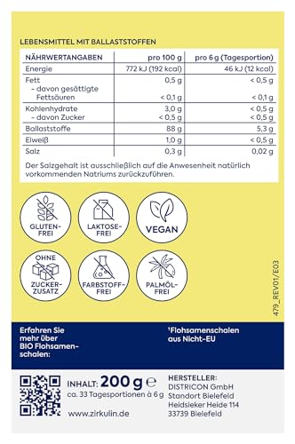 Zirkulin Bio Flohsamenschalen 200g Dose - fördert die Verdauung & Darmgesundheit - Geschmacksneutral - Unterstützen eine ballaststoffreiche & gesunde Ernährung - Sehr gut Quellfähig